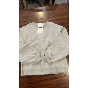 LSKD Full Form Fleece Sweater Marl Grey Oversized Crewneck Side Slits Womens S